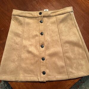 Sky and Sparrow Tan Suede-Look Button Front Mini Skirt